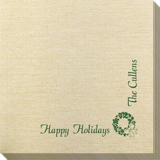 Corner Text with Traditional Wreath Design Bamboo Luxe Napkins